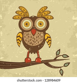 Illustration of beautiful retro style owl