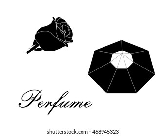 illustration with beautiful rose and a bottle of perfume.