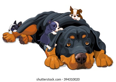 Illustration Of Beautiful Rottweiler Family