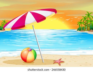 Illustration of a beautiful scene of a beach at sunset