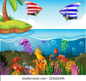 Illustration of a beautiful scene of the ocean