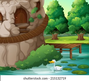 Illustration beautiful scenery and duck
