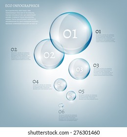 The illustration of beautiful scientific bio infographics with transparent bubbles. Ecology concept. Vector image.