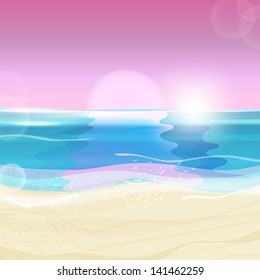 The illustration of beautiful seashore background. Vector image.