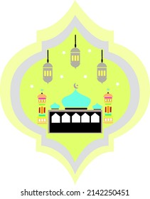 illustration of a beautiful and shining mosque princess palace decorated with stars and lanterns. Good for Islamic backgrounds, Ramadan eid, etc.