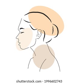 Illustration of a beautiful side view woman face.. One line art, simple sketch isolated in white background.