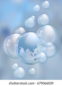 An illustration of the beautiful soap bubbles with a map.