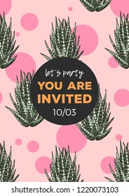 The illustration with beautiful succulents decoration. Vector floral design. Botanical background template.