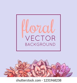 The illustration with beautiful succulents decoration. Vector floral design. Botanical background template.