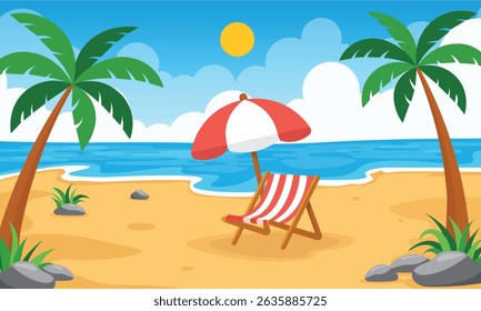  Illustration of beautiful summer beach in landscape design nature background