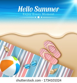 ilustración de bello fondo de póster de playa de verano. Ilustración del vector