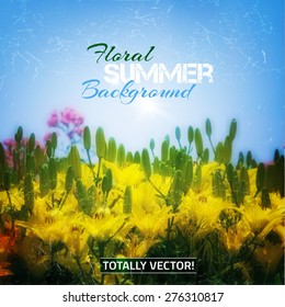 The illustration of beautiful summer lily background in a creative texuturized style. Totally vector image.