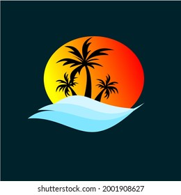 Illustration of a beautiful sunset on the beach suitable for clothing backgrounds and more