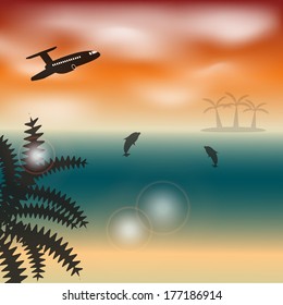 Illustration of a beautiful sunset view of the sea, tropical landscape vector