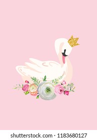 Illustration of Beautiful Swan with place for Baby Name for Poster Print, Baby Greetings, Invitation, Children Store Flyer, Brochure, Book Cover in vector