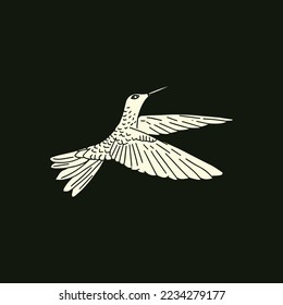 illustration of beautiful tiny bird artowk in vintage hand drawn style