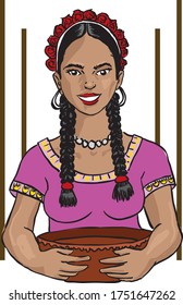 illustration of a beautiful traditional mexican cook