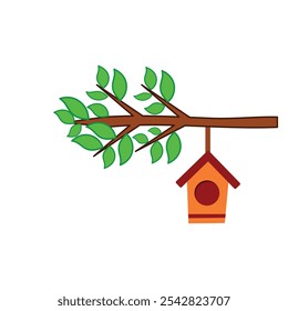 Illustration of a beautiful tree branch with a bird's nest. Tree icon isolated on white background. Illustration element design with nature theme. plant and tree