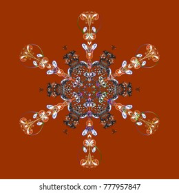 Illustration. Beautiful vector brown, gray and white snowflakes isolated on a colorful background. Falling Christmas stylized snowflakes. Snowflakes, snowfall.
