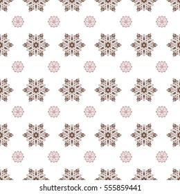 Illustration. Beautiful vector brown and neutral snowflakes isolated on a white background. Falling Christmas stylized snowflakes. Snowflakes, snowfall.