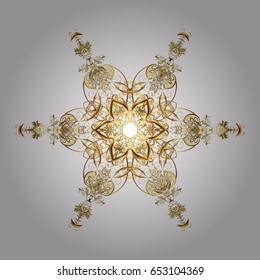 Illustration. Beautiful vector golden snowflakes isolated on white background. Snowflakes, snowfall. Falling Christmas stylized gold snowflakes.