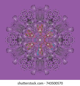 Illustration. Beautiful vector purple, gray and neutral snowflakes isolated on a colorful background. Falling Christmas stylized snowflakes. Snowflakes, snowfall.