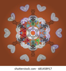 Illustration. Beautiful vector snowflakes isolated on a colorful background. Falling Christmas stylized snowflakes. Snowflakes, snowfall.