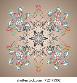 Illustration. Beautiful vector snowflakes isolated on a colorful background. Falling Christmas stylized snowflakes. Snowflakes, snowfall.