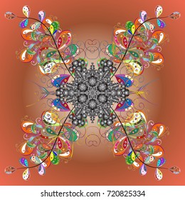 Illustration. Beautiful vector snowflakes isolated on a colorful background. Falling Christmas stylized snowflakes. Snowflakes, snowfall.