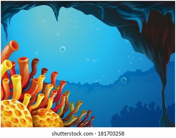 Illustration of a beautiful view of the coral reefs under the sea on a white background