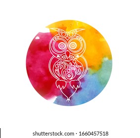 The illustration with beautiful watercolor and cute owl