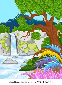 Illustration of beautiful waterfall 