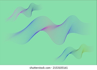 Illustration of beautiful wavy multicolored stripes on green background.