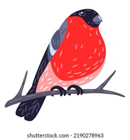 Illustration of beautiful winter bird bullfinch. Seasonal image.