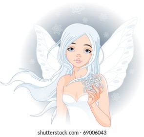 Illustration of beautiful winter fairy with snowflake