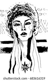 Illustration of a beautiful woman black and white tones