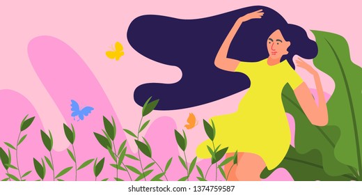 illustration of a beautiful woman enjoying a spring break 