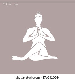 Illustration with beautiful woman exercising yoga. Woman doing exercise in yoga pose. Lotus position silhouette. Vector illustration