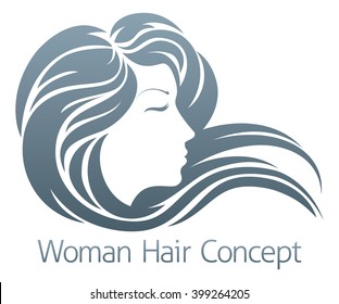 An illustration of a beautiful woman with flowing hair in profile