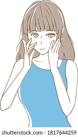Illustration of a beautiful woman touching her smiling face