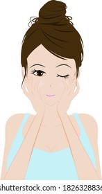 Illustration of a beautiful woman touching her face with both hands