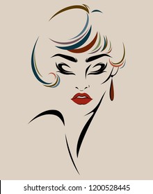 illustration of beautiful women hair style icon, logo women face makeup vector