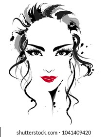 illustration of beautiful women, logo women face makeup on white background, vector