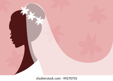 Illustration of a beautiful young bride wearing a veil.