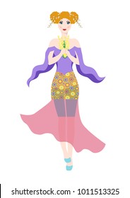 The illustration with a beautiful young girl.