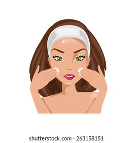Illustration of a beautiful young woman doing facial massage