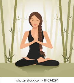 illustration of a beautiful young woman meditating in yoga lotus position