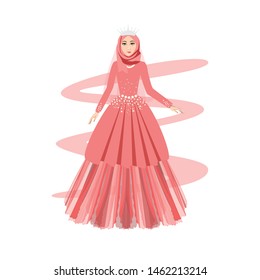 Illustration of beautifull bride with muslim wedding dress. Elegant muslim wedding dress. Muslim Fashion.