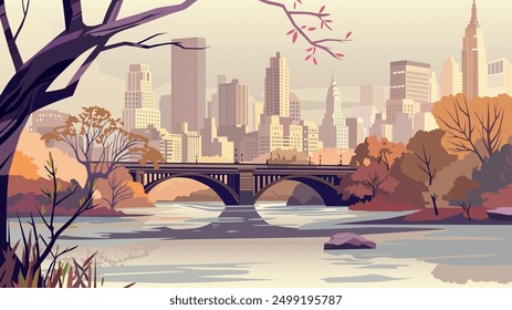 The illustration beautifully captures Central Park, the iconic green oasis in the heart of New York City. 