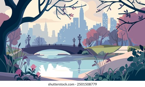 Die Illustration zeigt den Central Park, die berühmte grüne Oase im Herzen von New York City. 